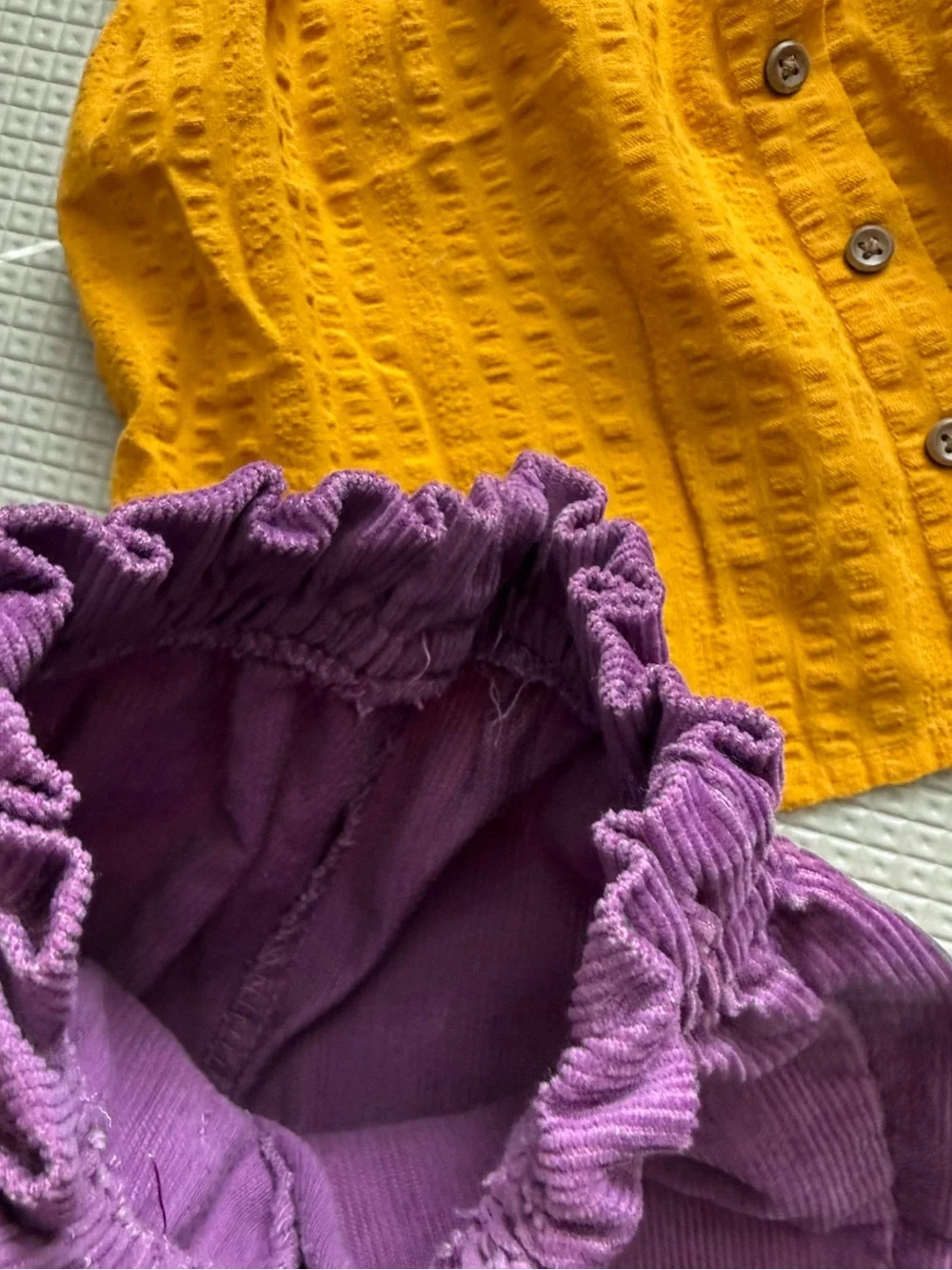 Vintage|Baby girl set,Mustard Yellow button Tank & corduroy pants-lace & floral•